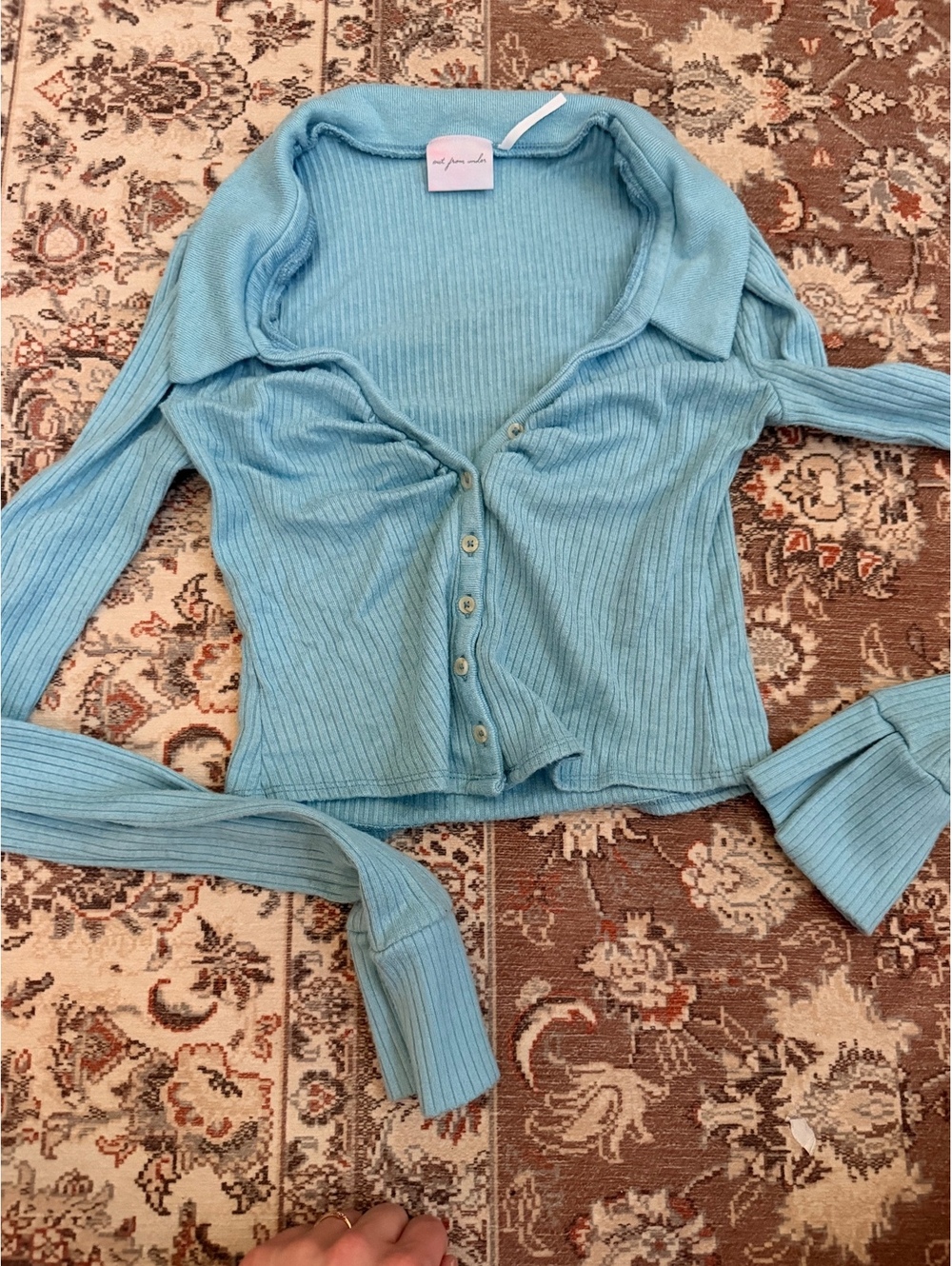 Urban outfitters light blue ribbed long sleeve collard knit top